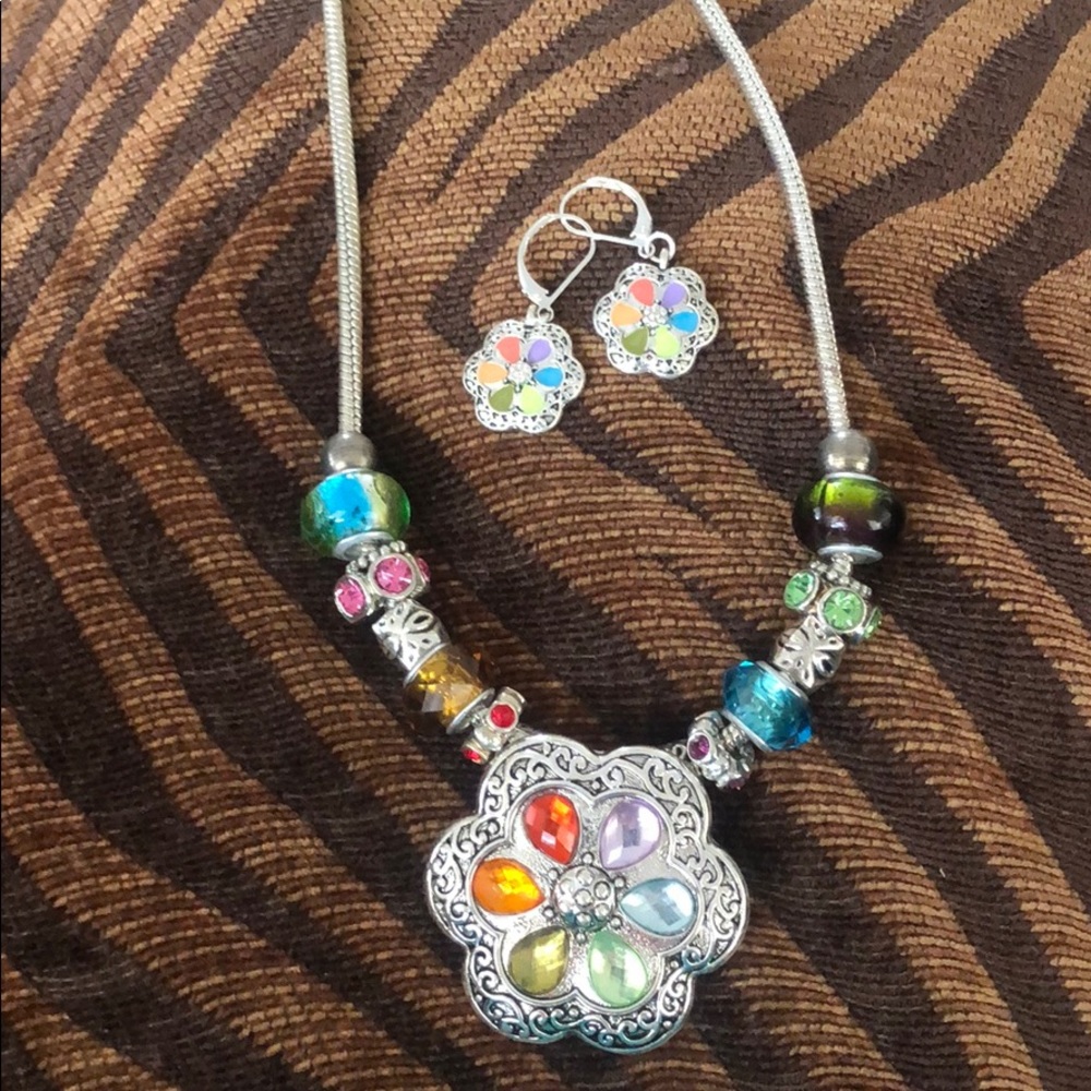 Hand crafted floral necklace and matching earrings
